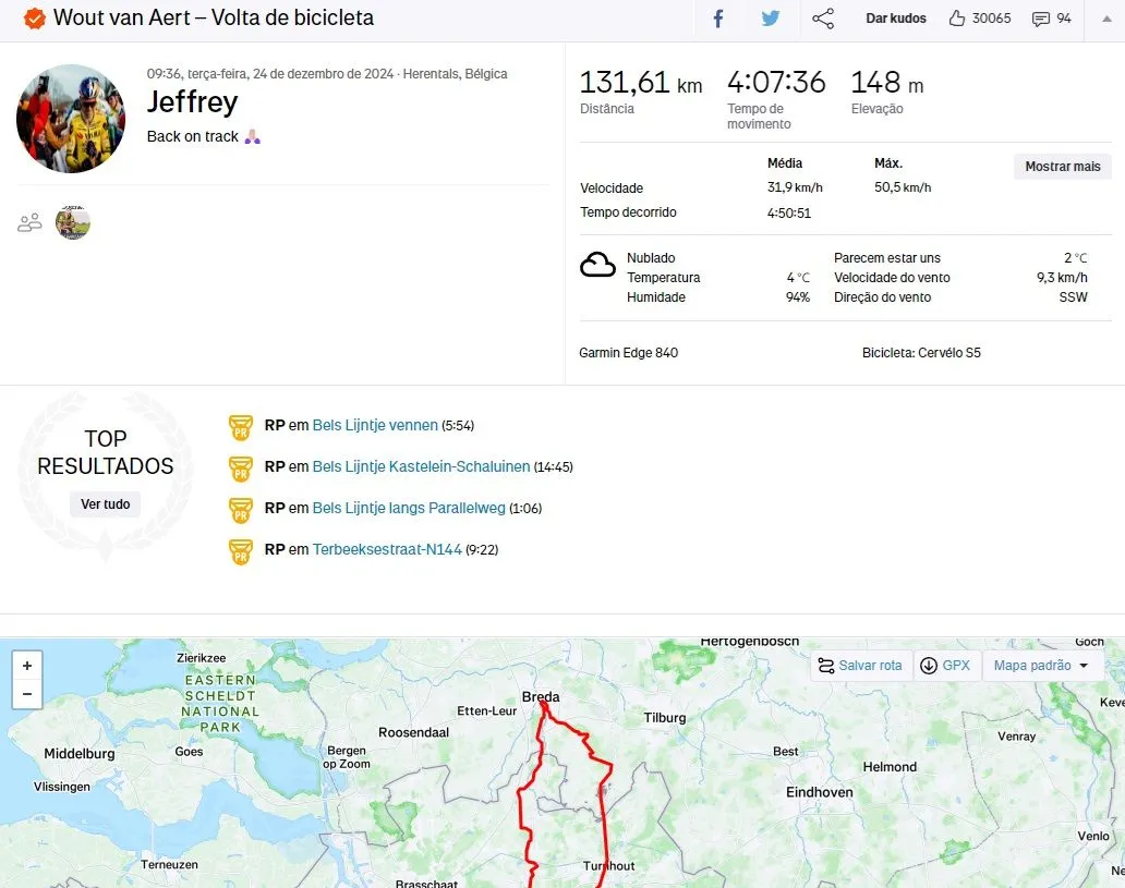 Wout van Aert's training ride on the 24th December