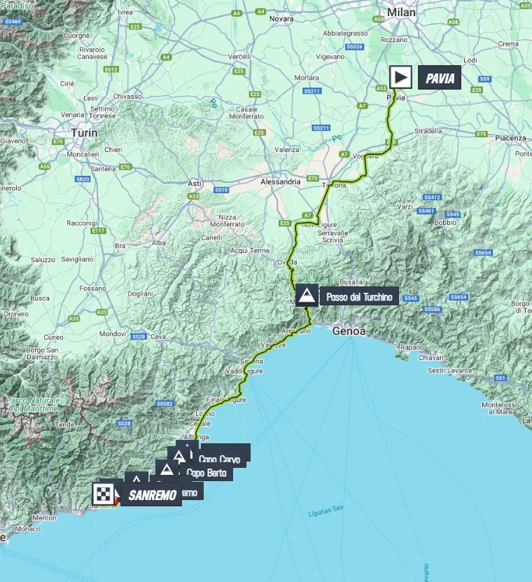 Map Milano-Sanremo 2025