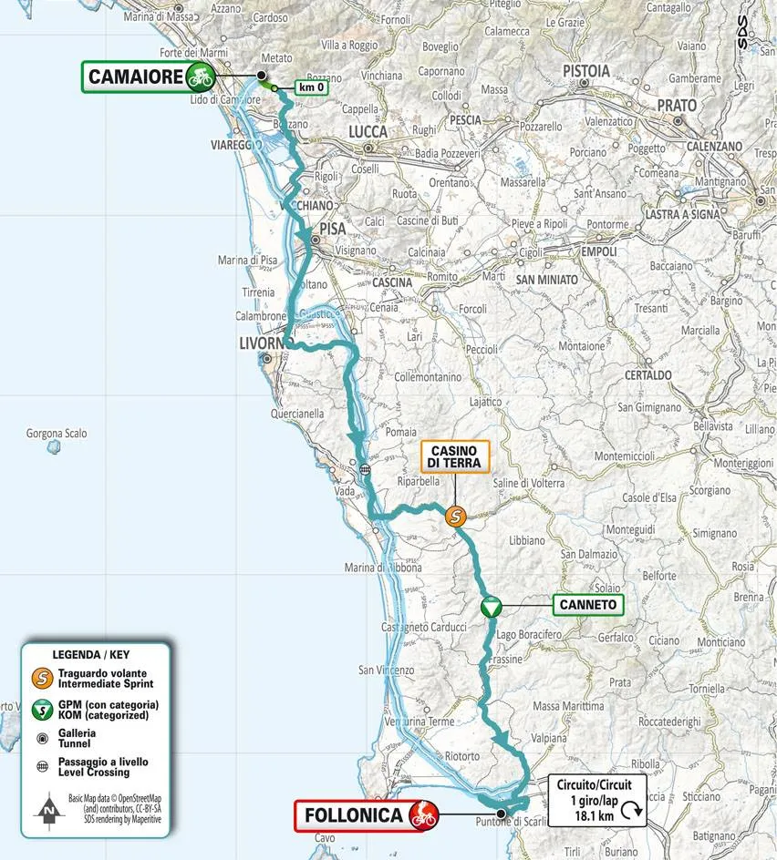 Map Tirreno-Adriatico 2025 stage 2