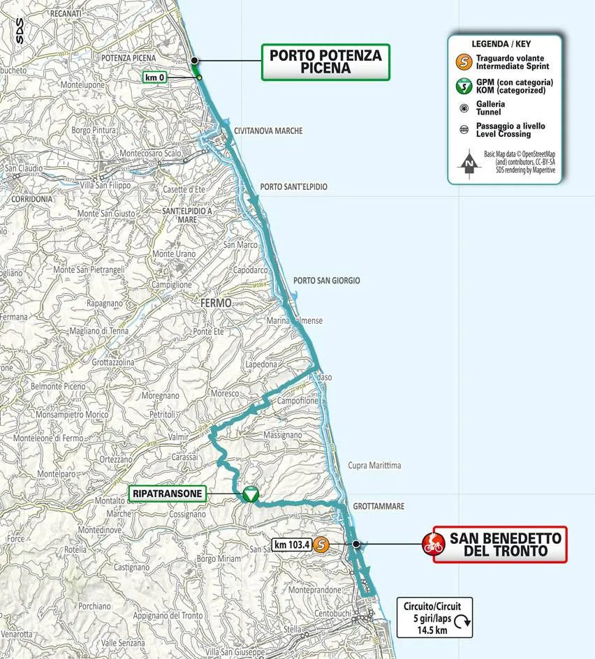 Map Tirreno-Adriatico 2025 stage 7
