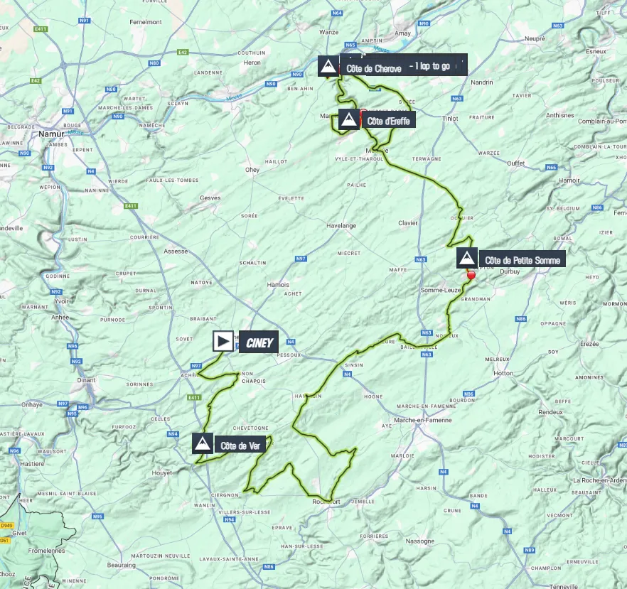 Mapa da Flèche Wallonne 2025