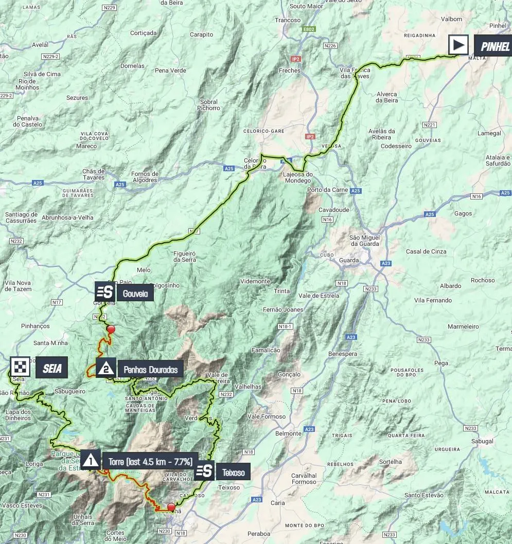 Mapa da 3ª etapa do GP Internacional da Beiras e Serra da Estrela 2025