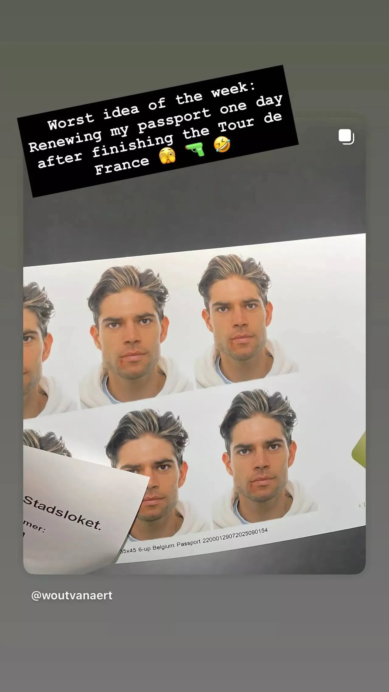 A publicação de Van Aert nas redes sociais