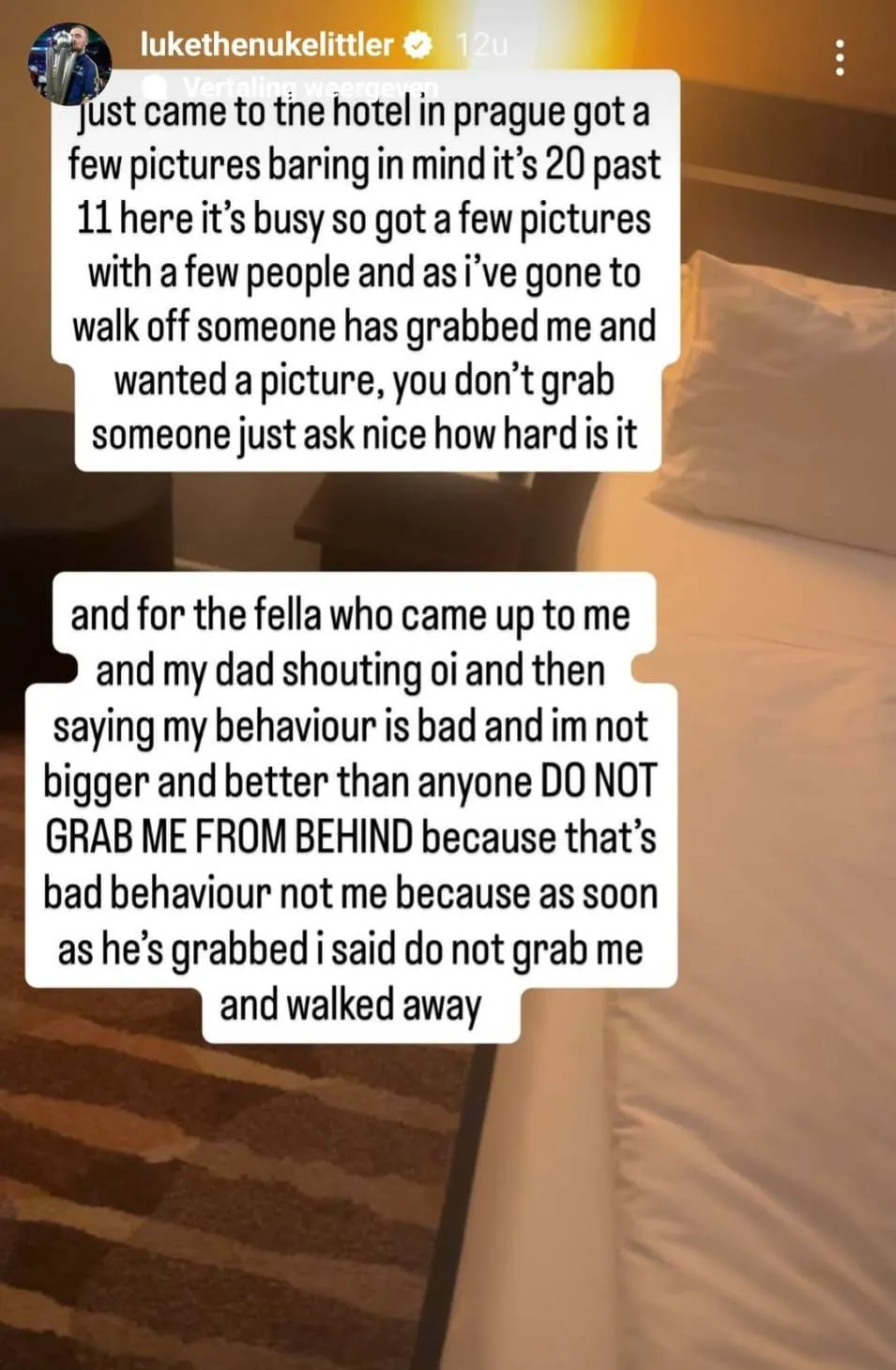 Luke Littler reagierte wenig später mit einem Statement in seiner Instagram-Story