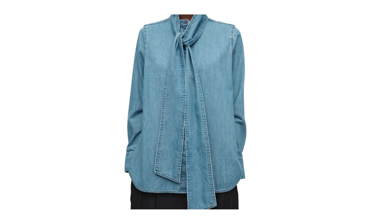 NECK-TIE DENIM BLOUSE