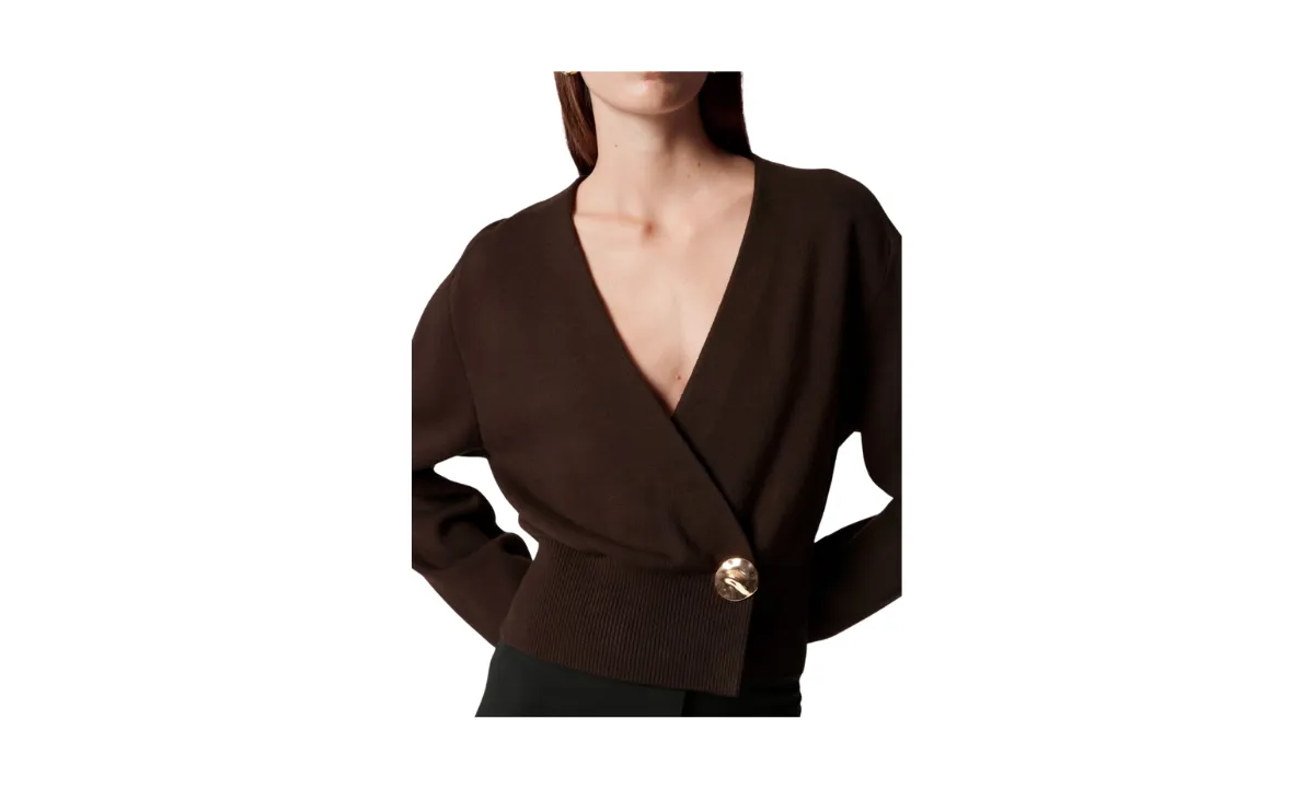 Waisted Knitted Wrap Cardigan
