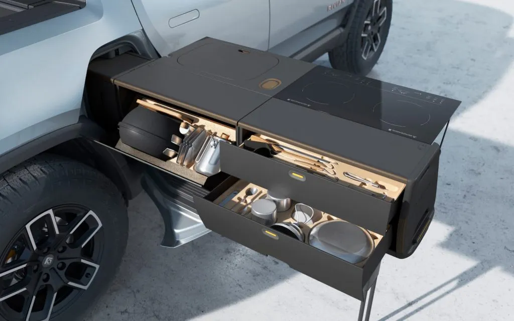 rivian r1t x snow peak camping kitchen 1