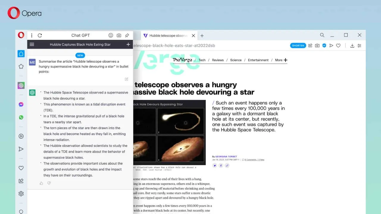 Opera Browser Integrates ChatGPT and ChatSonic Into Sidebar