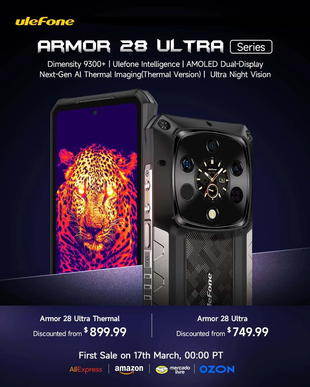 UleFone armor 28 Ultra 非サーマルバージョン Ulefone Armor 28 Ultra Thermal Version 5G AI Rugged Phone