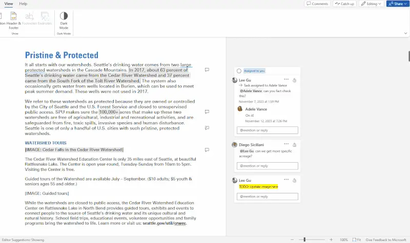 Microsoft Word for the web adds filtering and annotation function