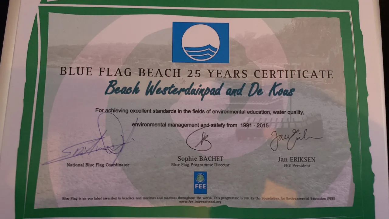 foto certificaat 25 jaar blauwe vlag