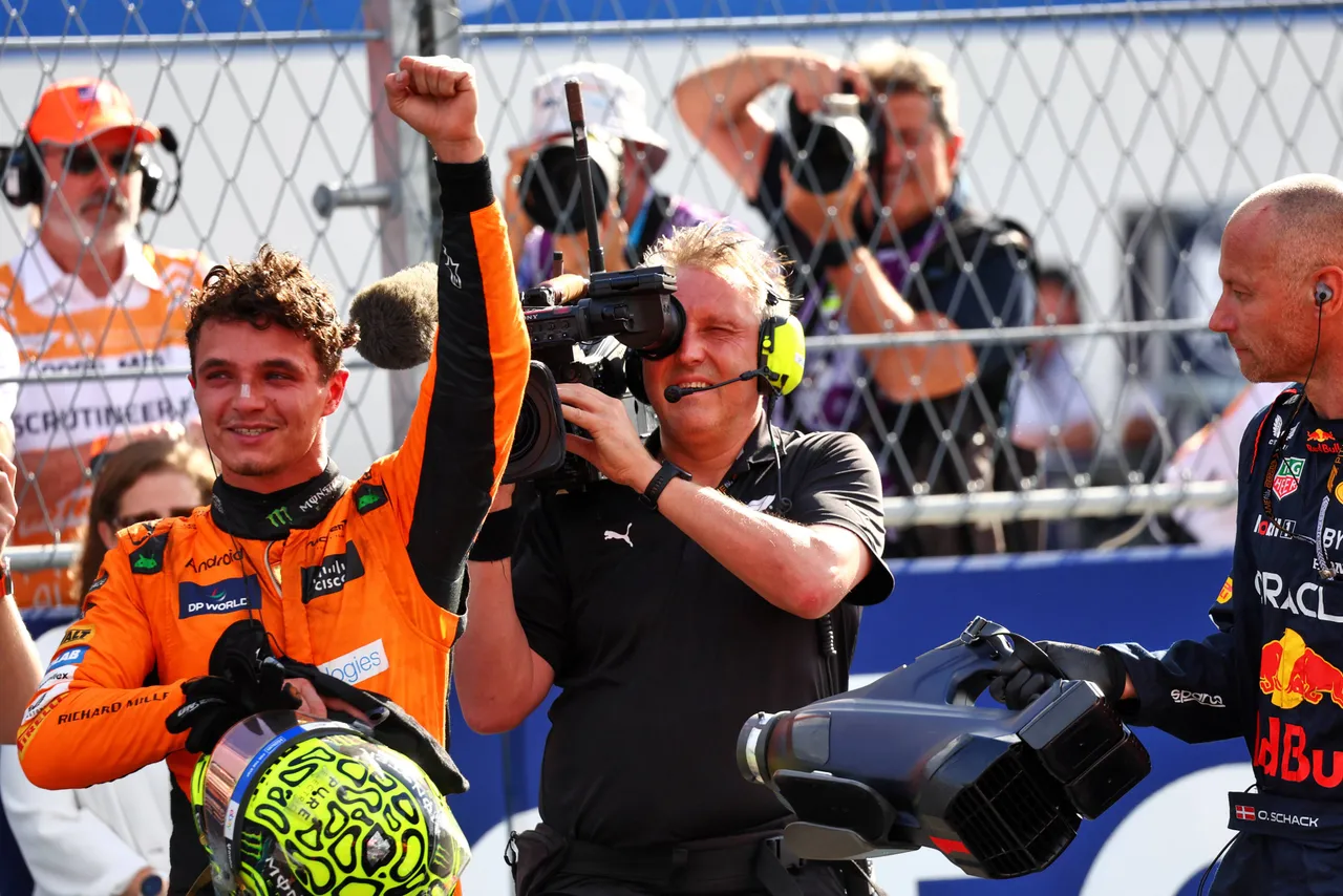 Lando Norris celebrating his maiden F1 victroy at the 2024 Miami Grand Prix