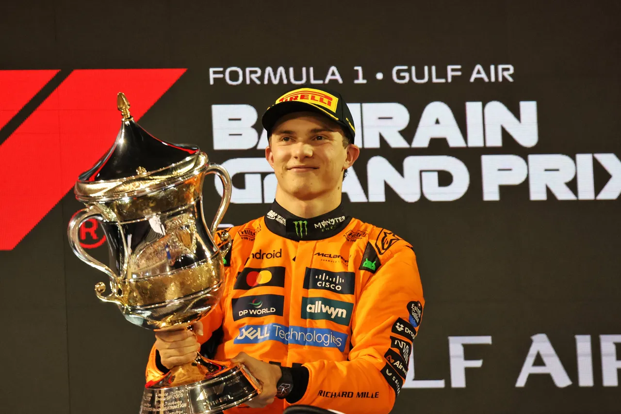 Piastri celebrating his Bahrain Grand Prix victory