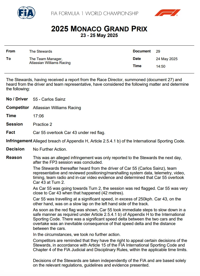 De beslissing van de stewards in Monaco