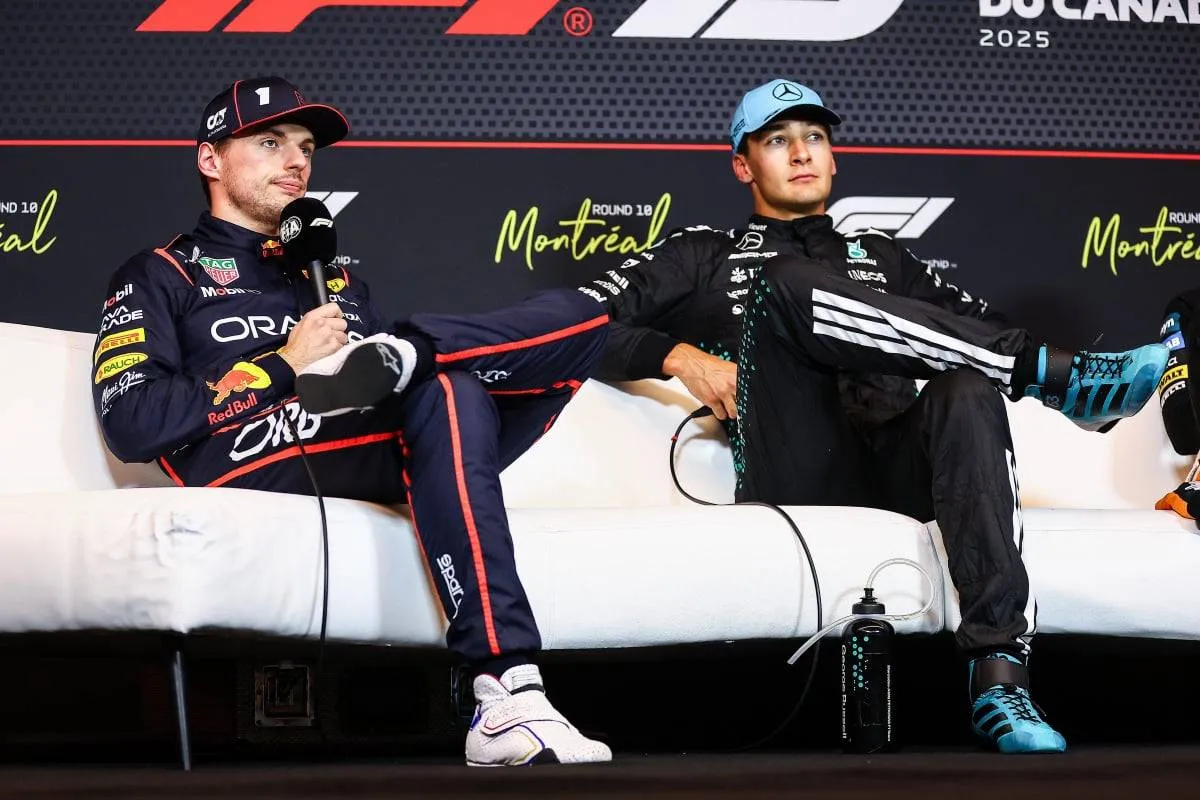 Max Verstappen und George Russell nach dem Großen Preis von Kanada