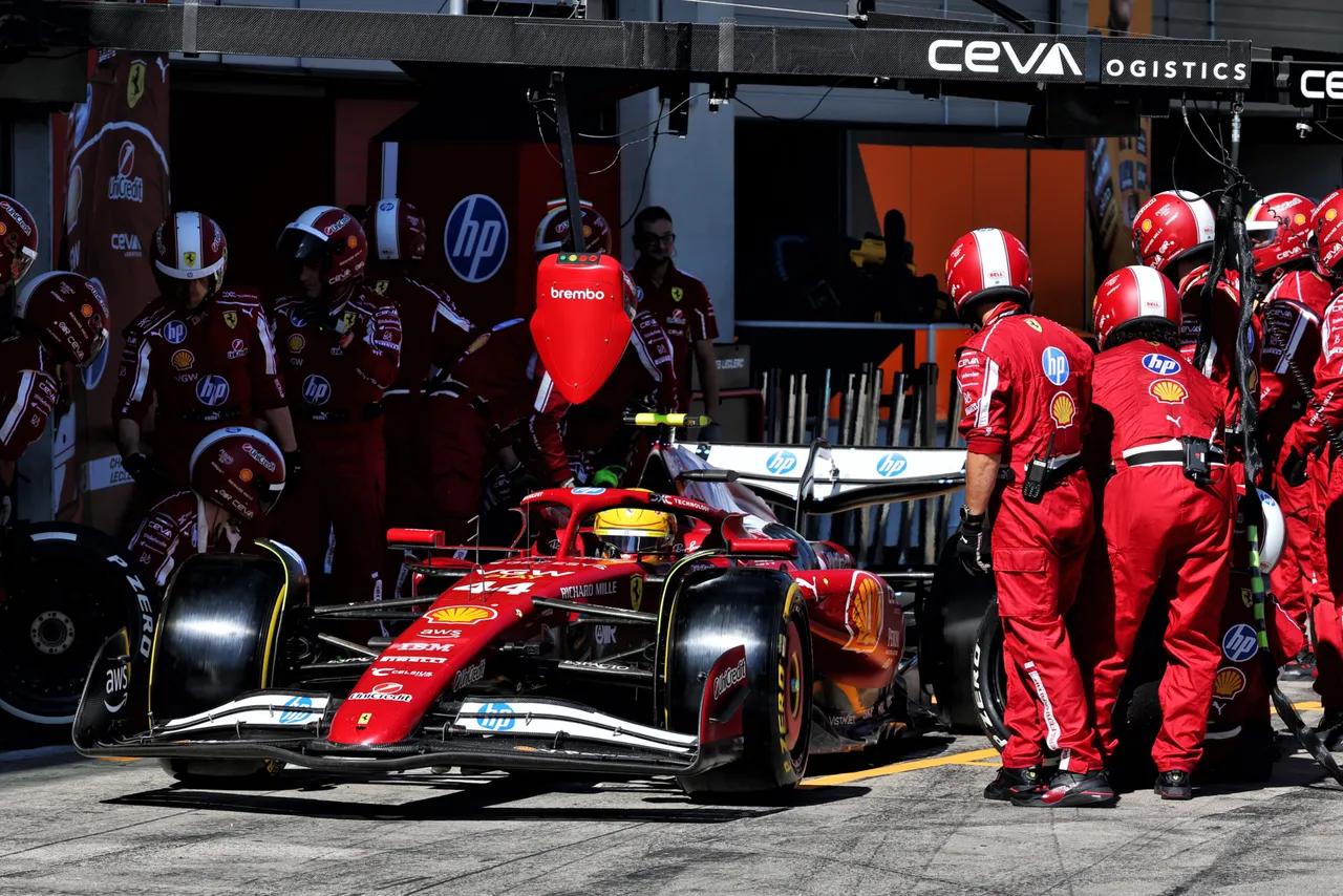 Hamilton during a pit stop at the Austrian Grand Prix
