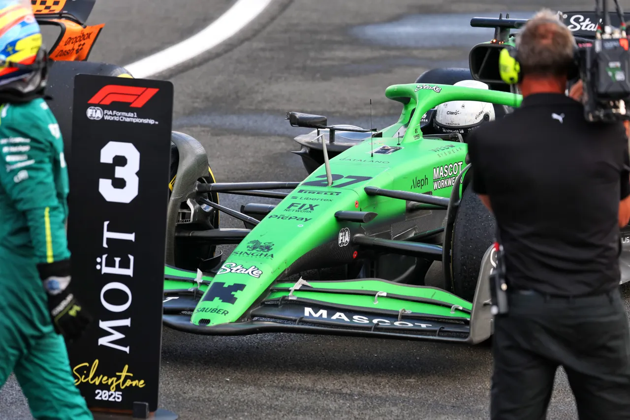 Nico Hulkenberg and on the podium at the British Grand Prix&nbsp;