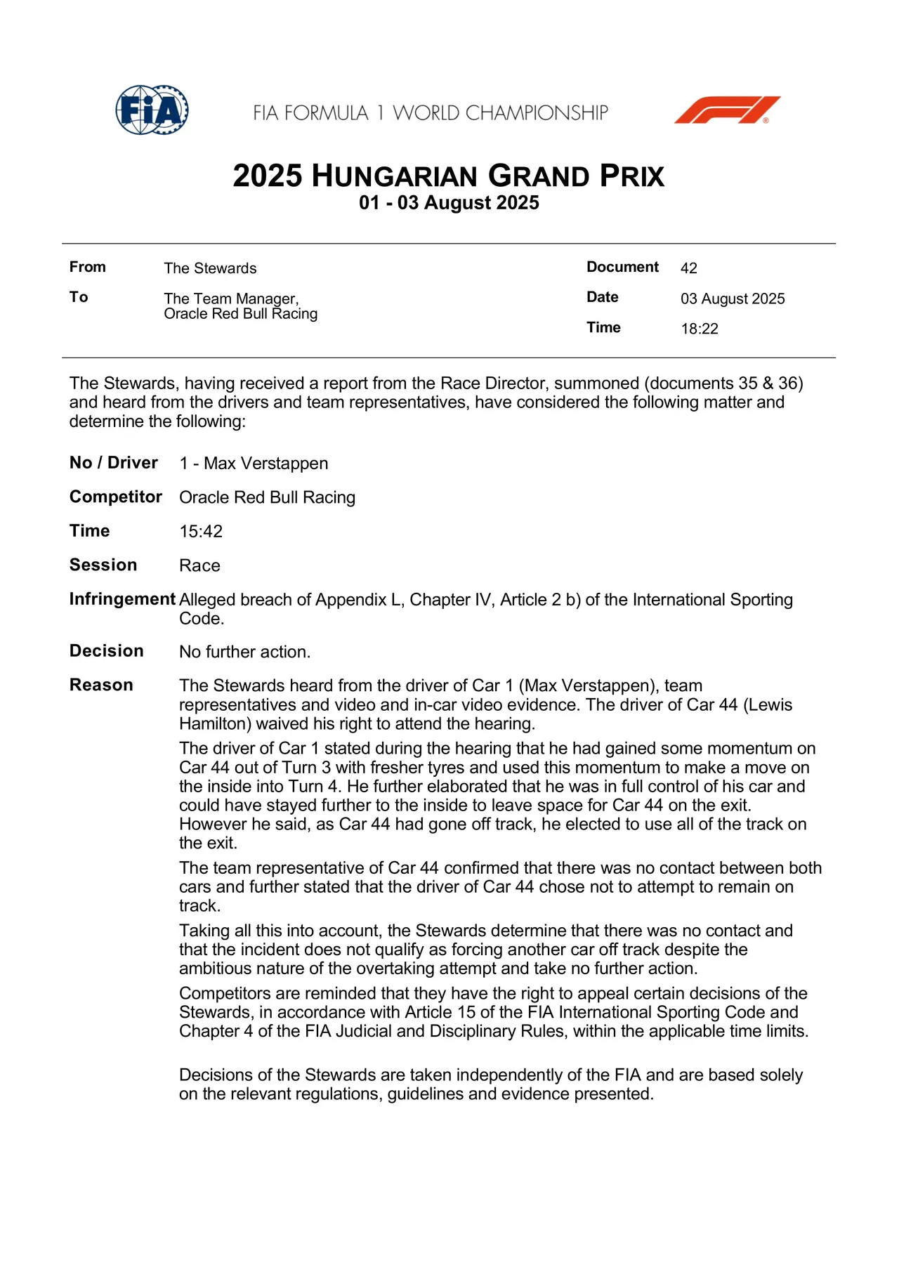 Stewards oordeel Max Verstappen