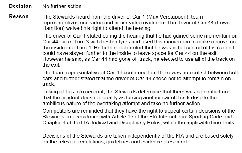 Stewards rule on Verstappen Hamilton incident in Hungary