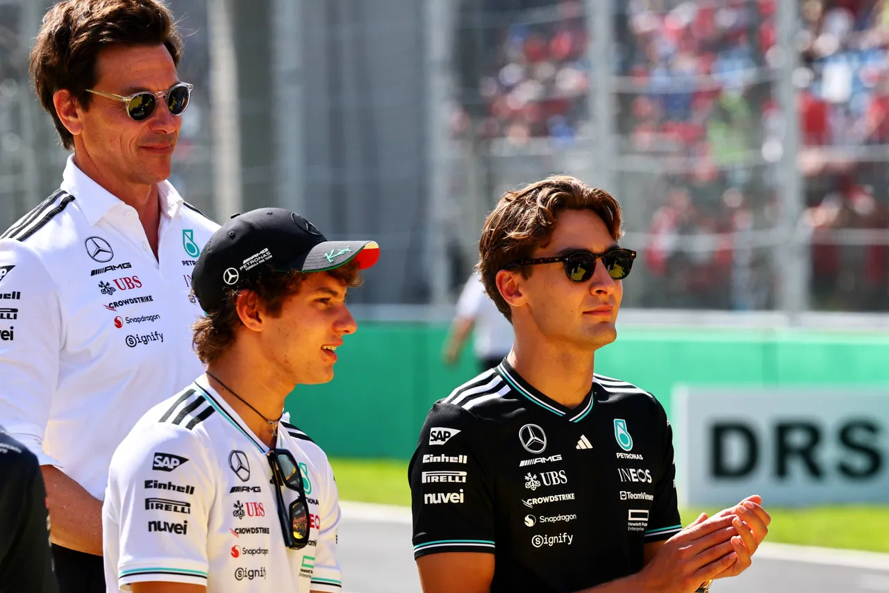 Wolff, Antonelli and Russell at Monza
