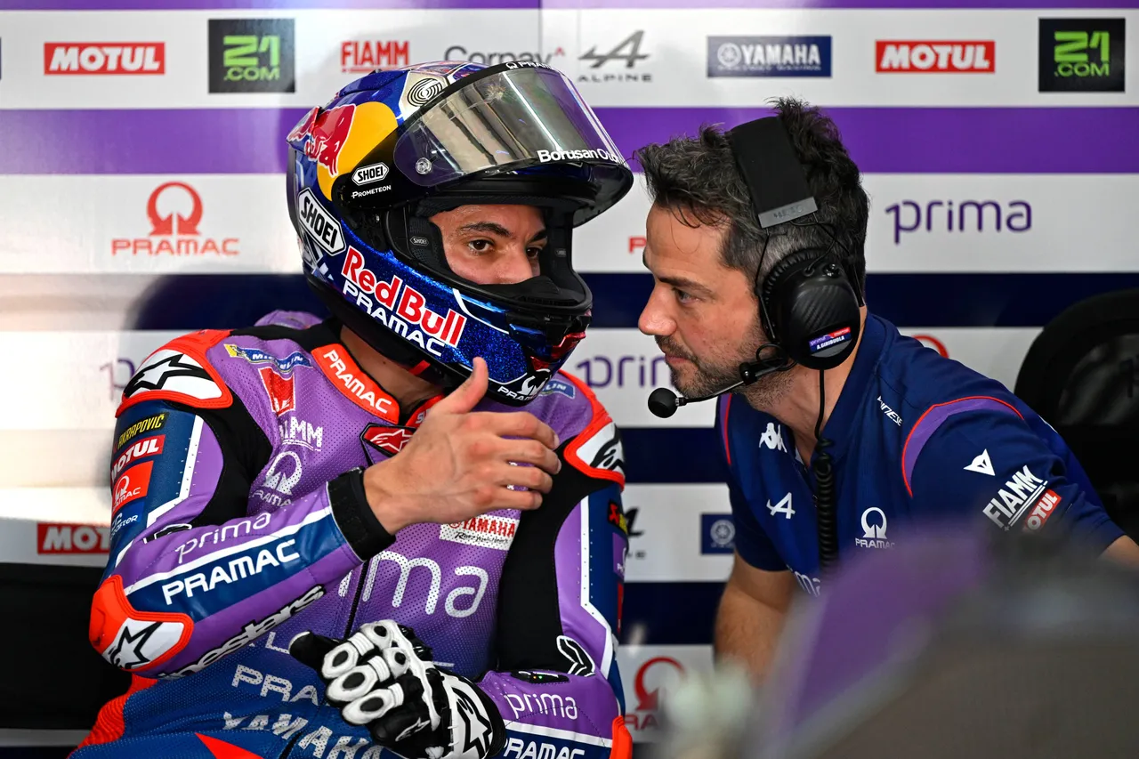 Toprak testing debrief engineer with Pramac Yamaha MotoGP