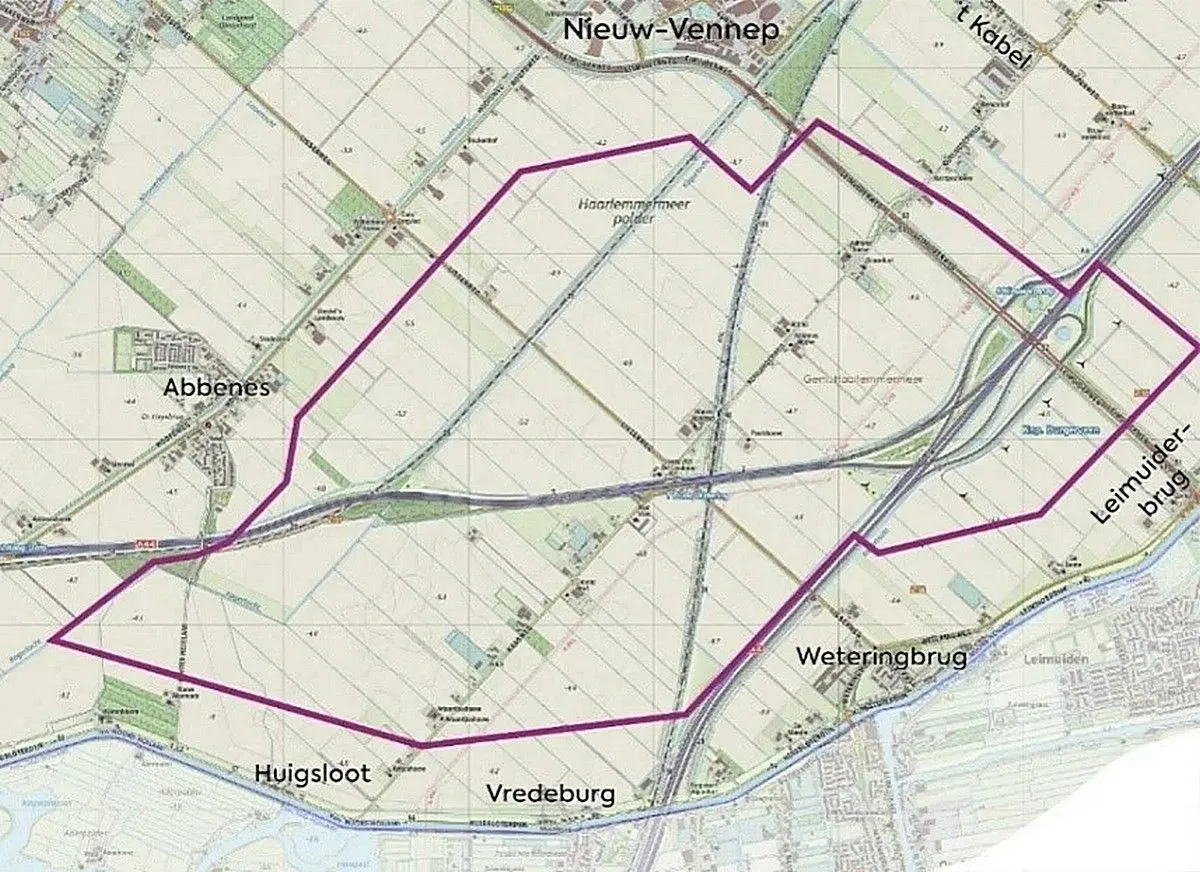 Het gebied waar mogelijk meer windturbines komen in Haarlemmermeer-Zuid