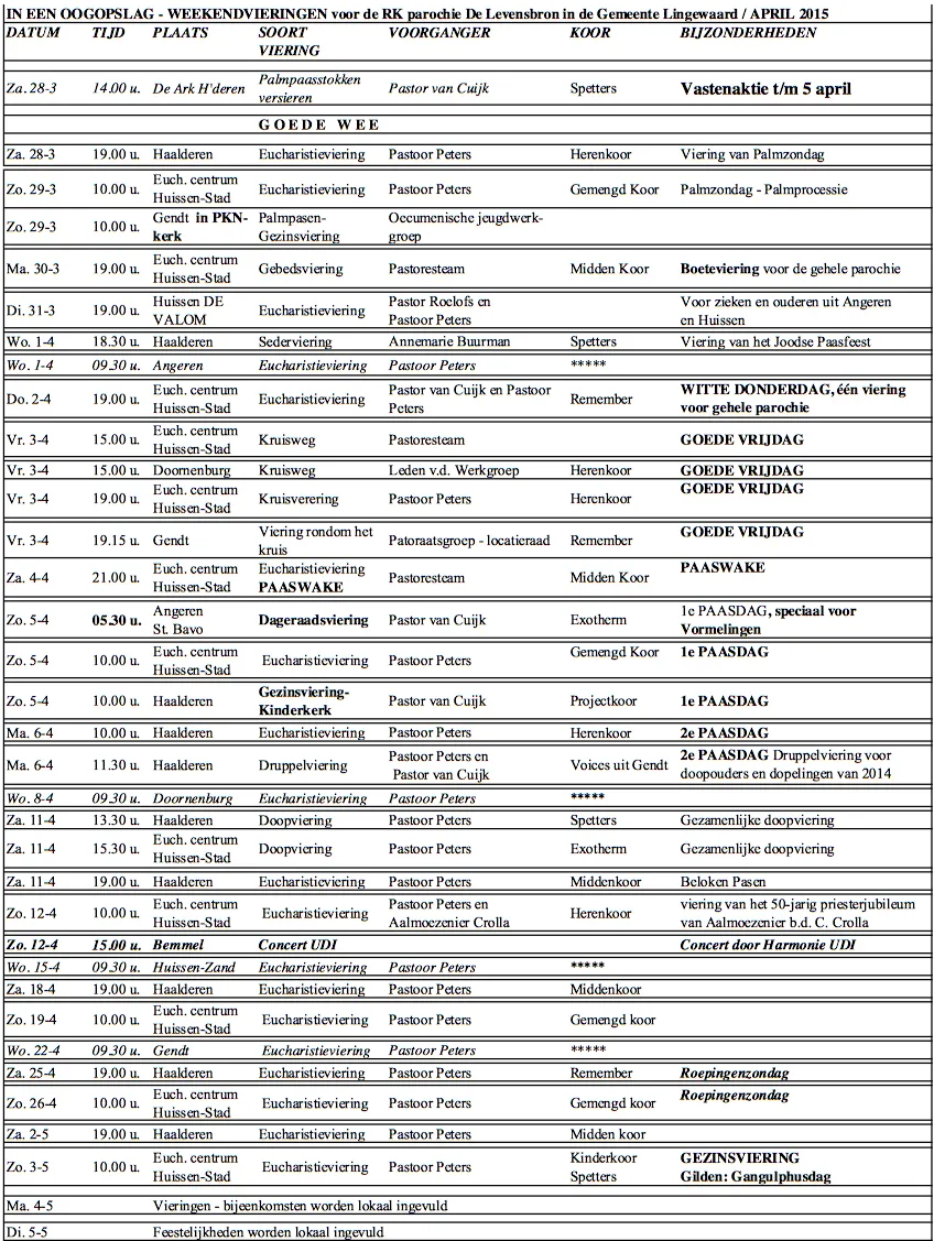 vieringen april 2015