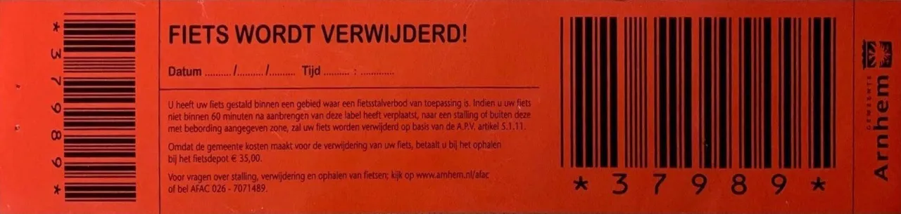 Zit er een rood label op je fiets? Dan wordt deze binnen 60 minuten verwijderd
