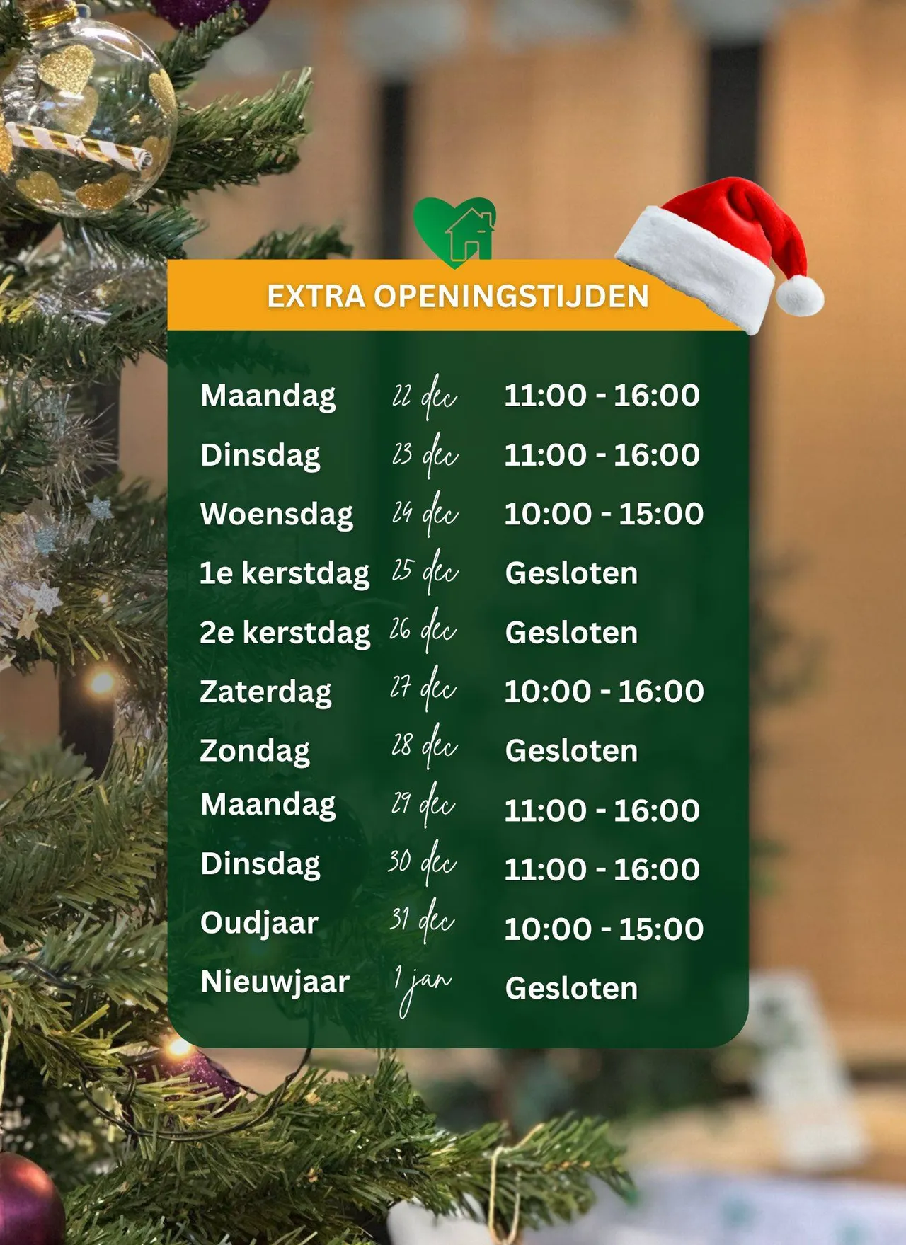 kerst openingstijden
