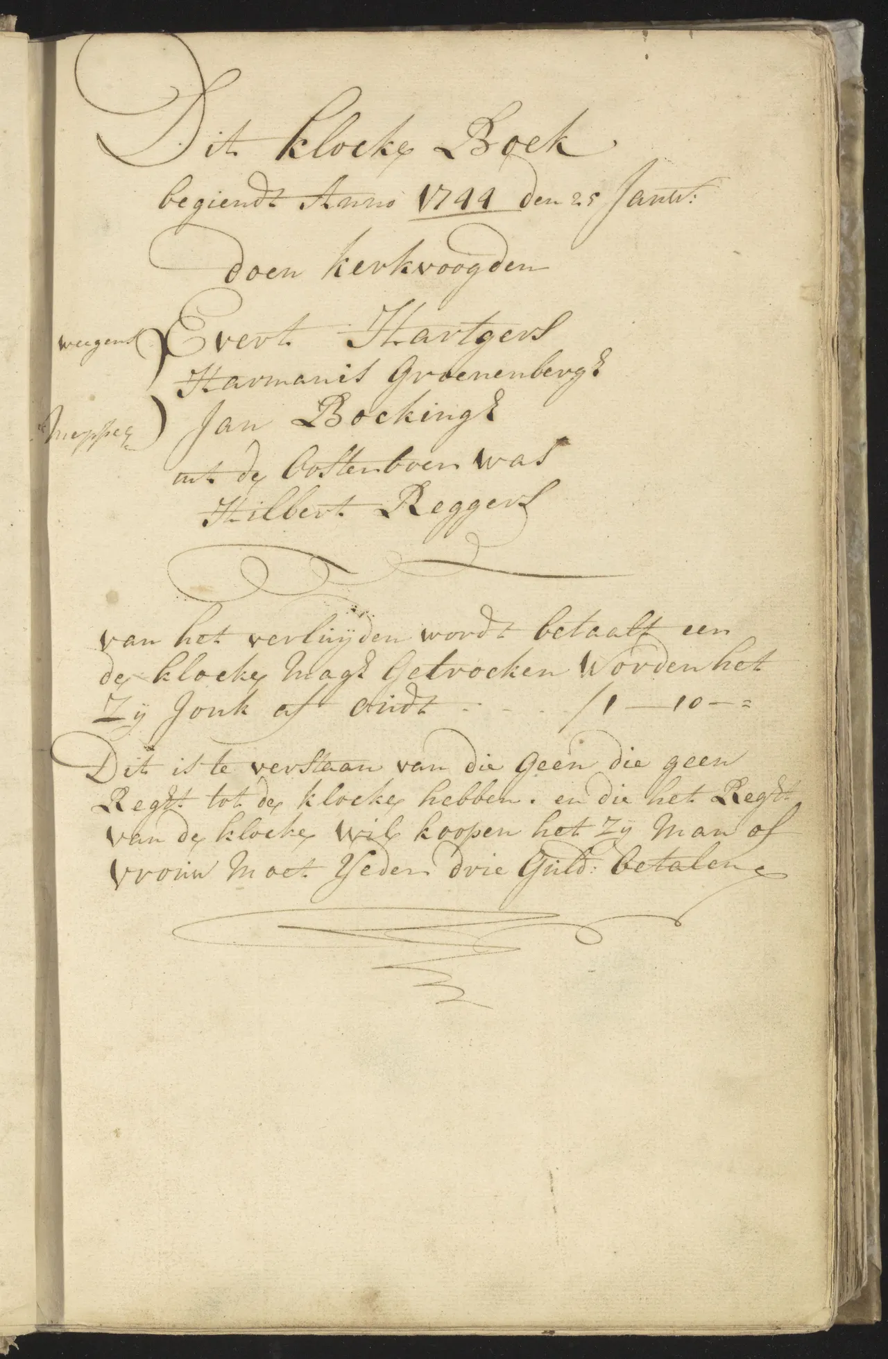 drarchief eerste bladzijde klokkeboek 1744