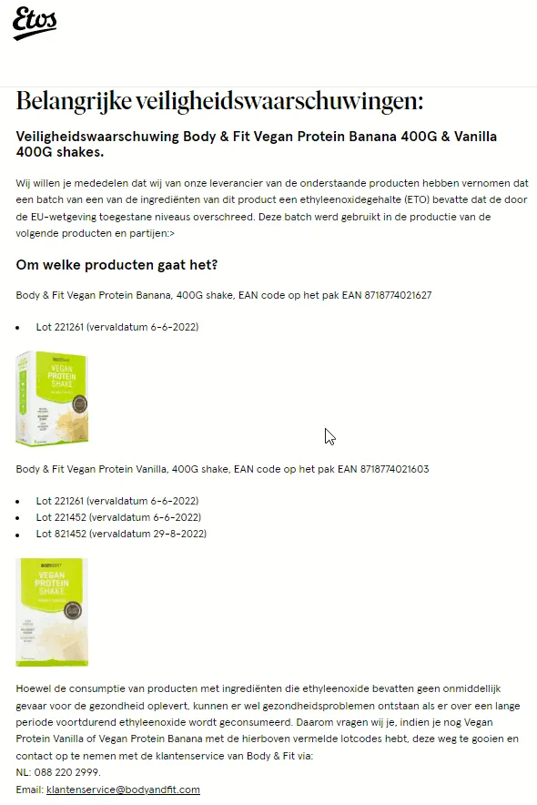 recall body fit proteine shakes