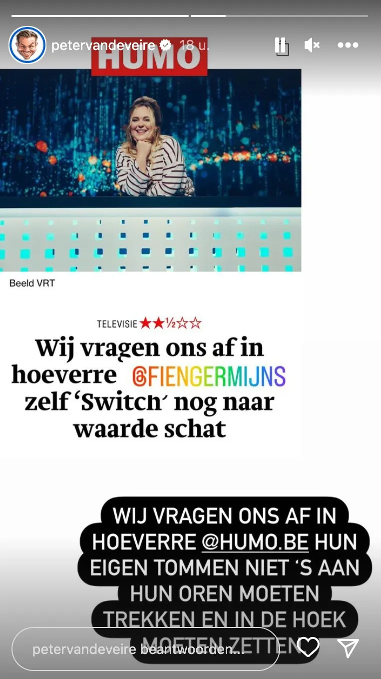 Bron: Instagram Stories (@petervandeveire)