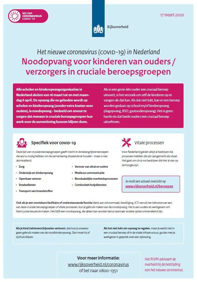 2020 03 19 noodkinderopvang poster