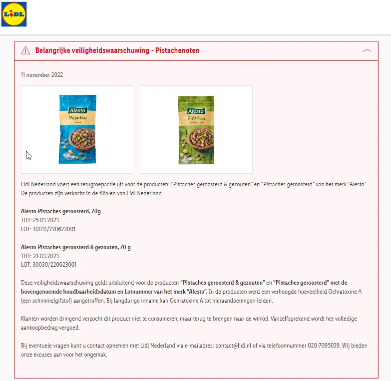 recall lidl pistachenoten