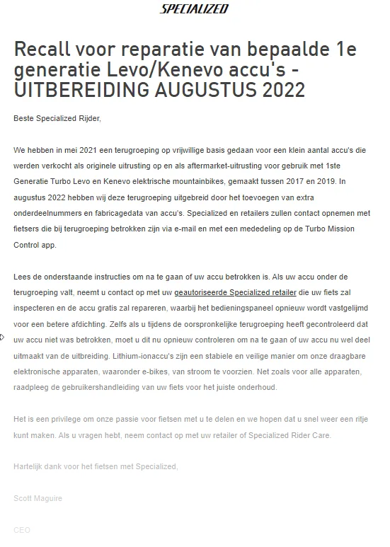 recall specialized levo kenovo