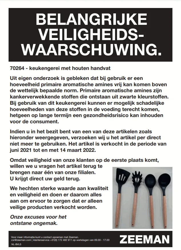 recall zeeman keukengerei