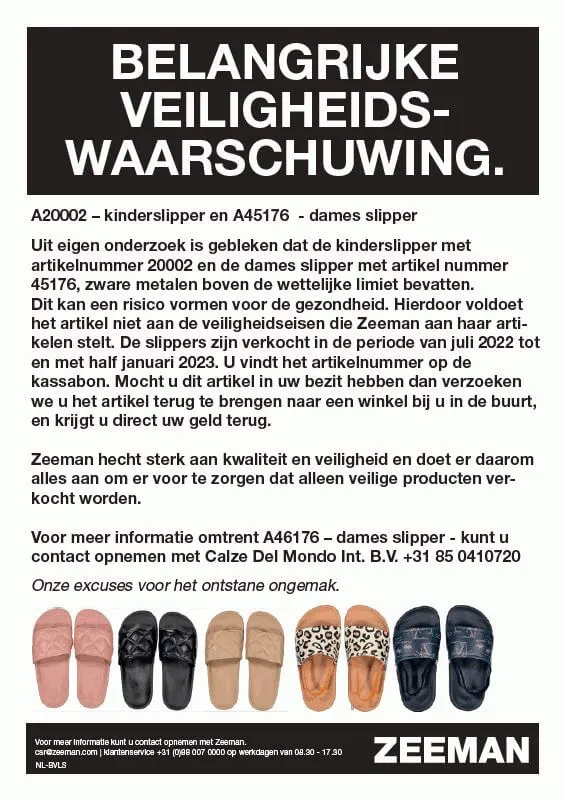 recall zeeman kinderslippers damesslipper