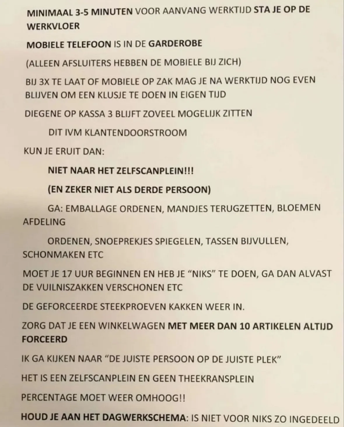 Regels voor medewerkers van een filiaal van AH
