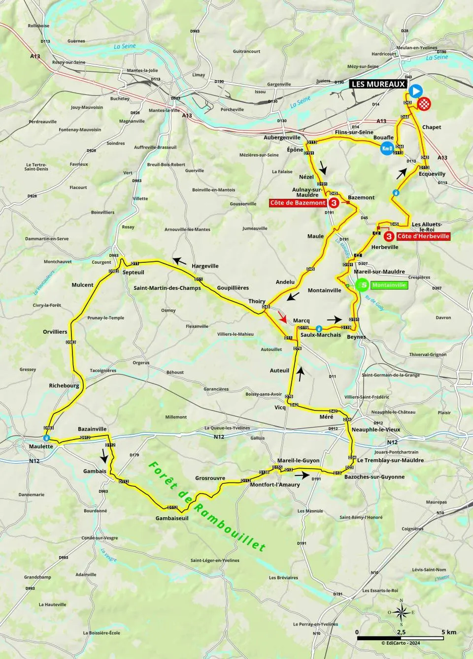 Karte Paris-Nice 2024 Etappe 1 schematischer Rundkurs&lt;br&gt;