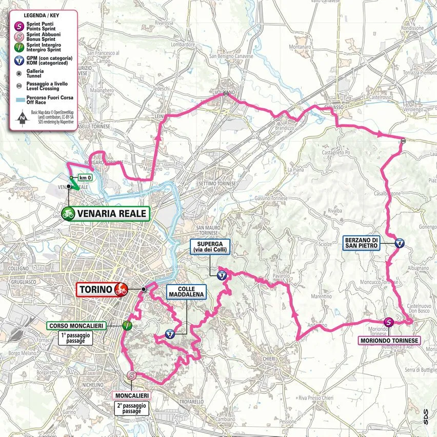 Karte Giro d'Italia 2024 Etappe 1 schematische Route&amp;lt;br&amp;gt;