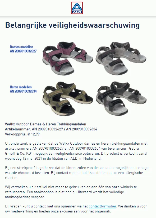 recall aldi walkx sandalen