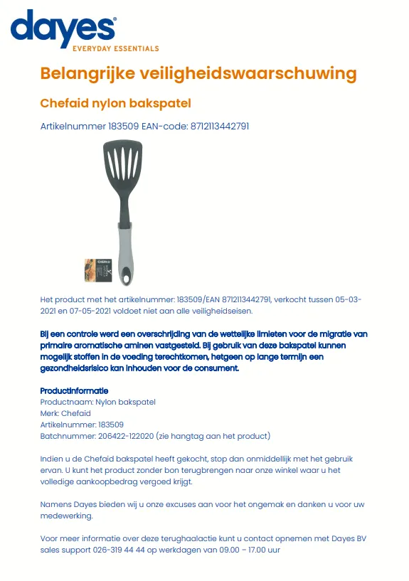 recall chefaid bakspatel