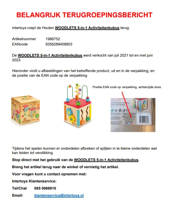 recall intertoys woodlets activiteitenkubus