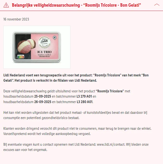 recall lidl bon gelati ice trio