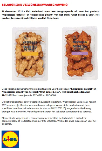 recall lidl kipspiesjes