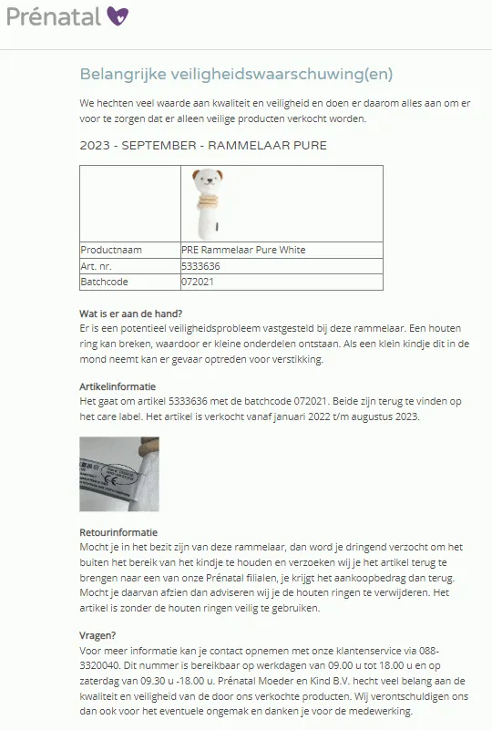 recall prenatal pure rammelaar