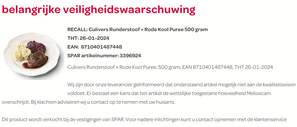 recall spar culivers runderstoof rodekool