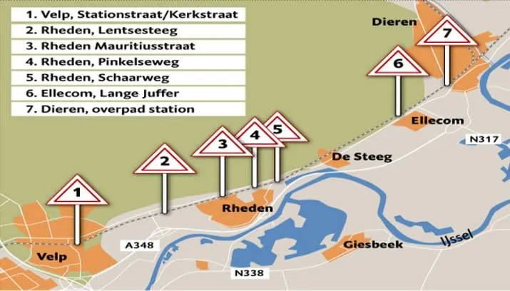 7 spoorwegovergangen dicht