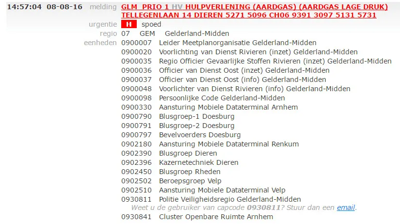 gaslekkage tellegenlaan 14 dieren