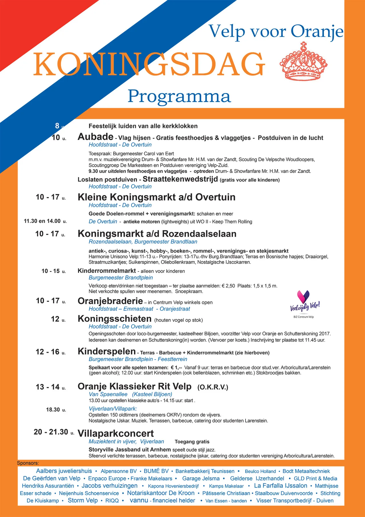 programma koningsdag velp voor oranje 2018